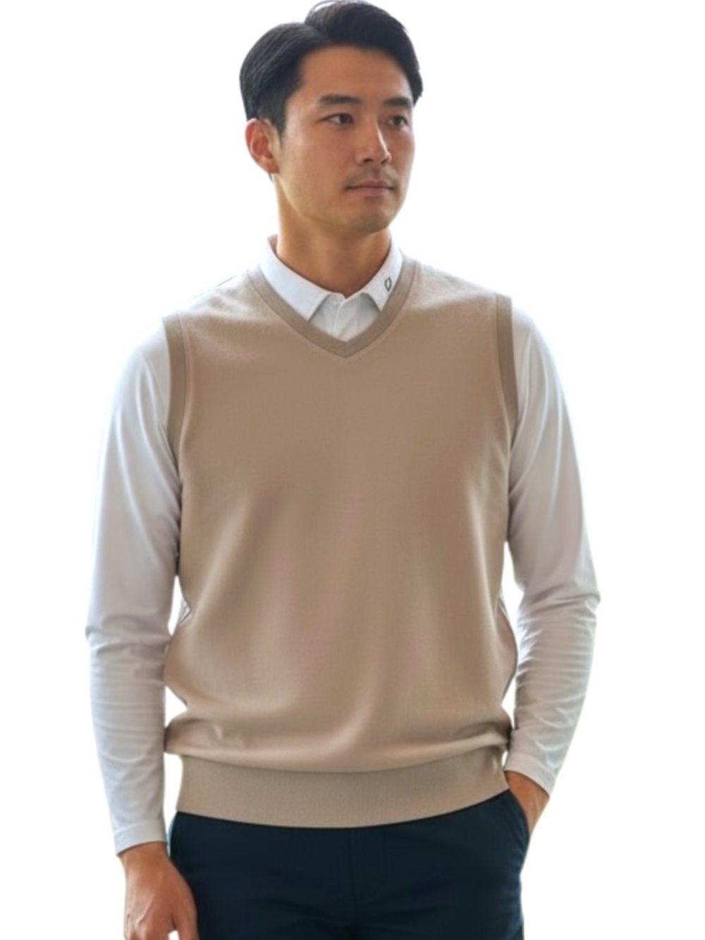 AUR Golf Tan Cotton V-Neck Sleeveless Sweater Vest (L)